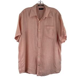Lincs David Chu 100% Linen Peach Button Up SS shirt Men's Large